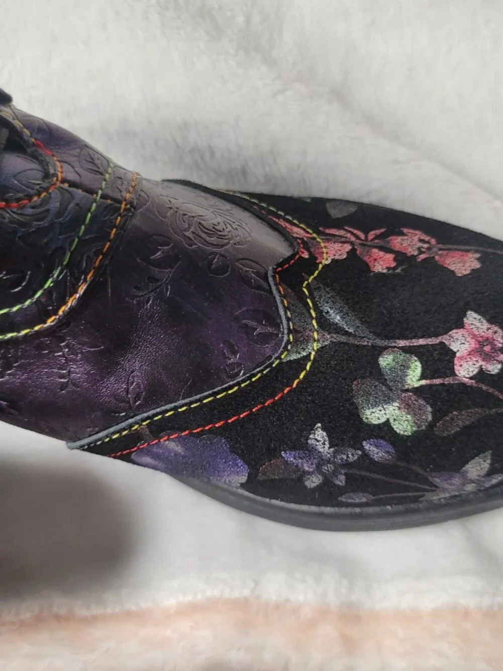 Floral Embossed Lace Up Ankle Boots Women’s Boho Combat Boot Side Zip Artsy Chic